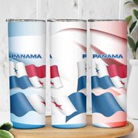 Panama Waving Flag Design Skinny Tumbler with Red Blue Stars and National Color Pattern - Wonder Print Shop