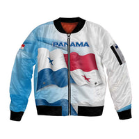 Panama Waving Flag Design Sleeve Zip Bomber Jacket with Red Blue Stars and National Color Pattern - Wonder Print Shop