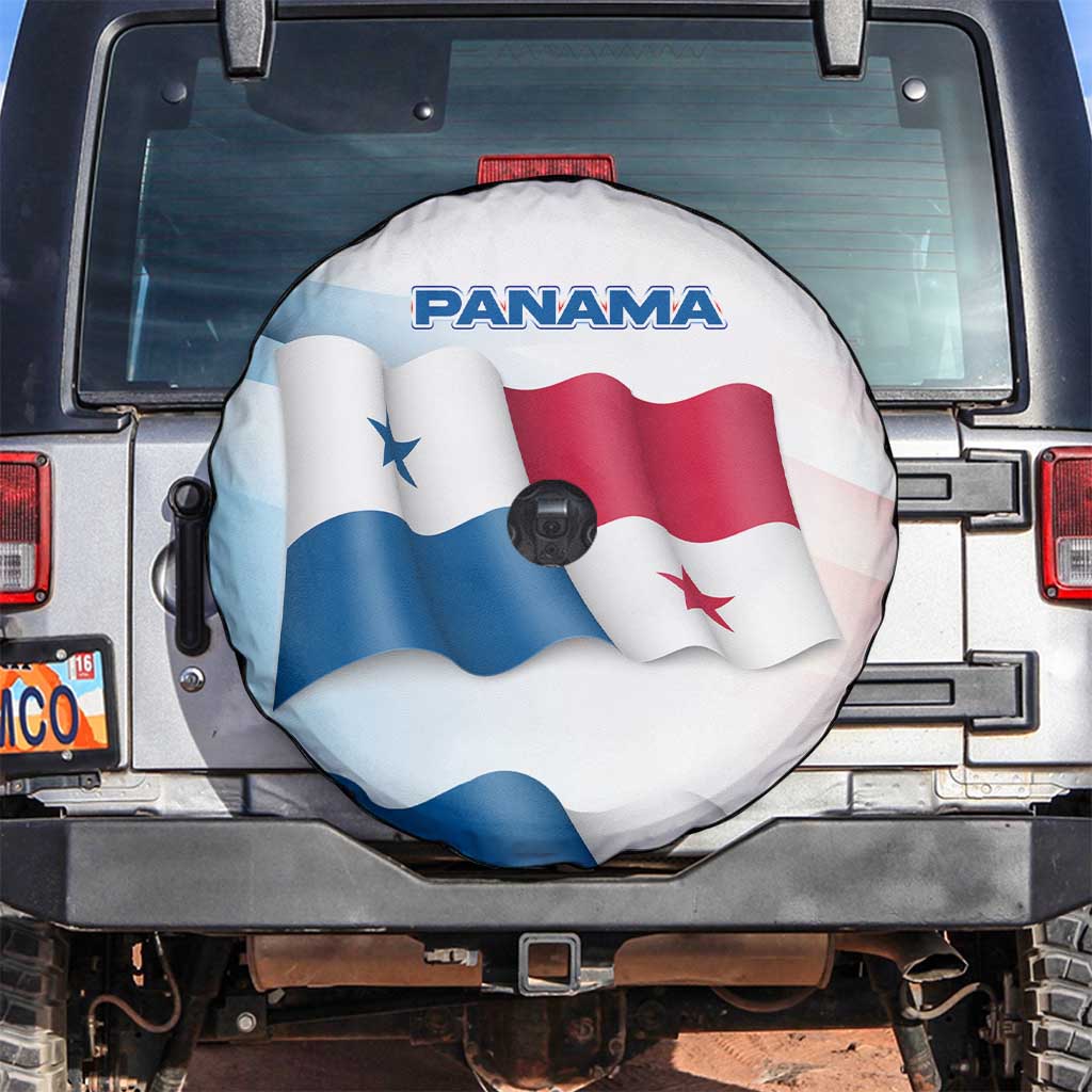 Panama Waving Flag Design Spare Tire Cover with Red Blue Stars and National Color Pattern - Wonder Print Shop