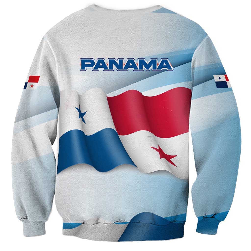Panama Waving Flag Design Sweatshirt with Red Blue Stars and National Color Pattern - Wonder Print Shop