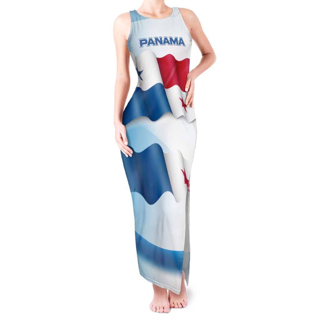 Panama Waving Flag Design Tank Maxi Dress with Red Blue Stars and National Color Pattern - Wonder Print Shop