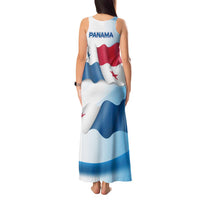 Panama Waving Flag Design Tank Maxi Dress with Red Blue Stars and National Color Pattern - Wonder Print Shop