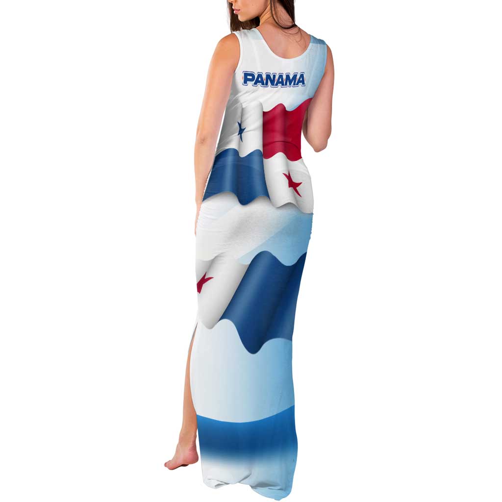 Panama Waving Flag Design Tank Maxi Dress with Red Blue Stars and National Color Pattern - Wonder Print Shop