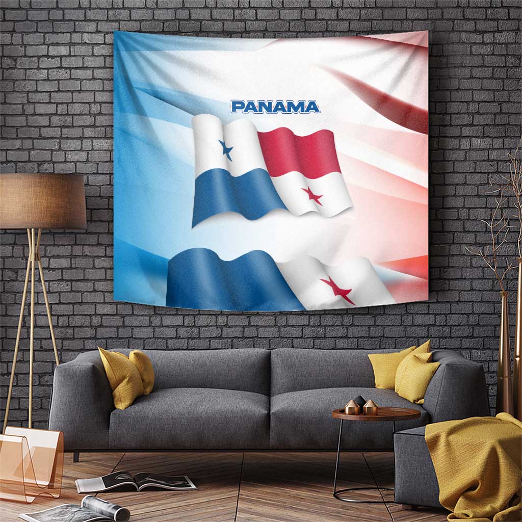 Panama Waving Flag Design Tapestry with Red Blue Stars and National Color Pattern - Wonder Print Shop