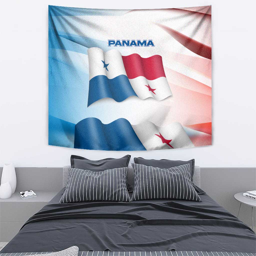 Panama Waving Flag Design Tapestry with Red Blue Stars and National Color Pattern - Wonder Print Shop