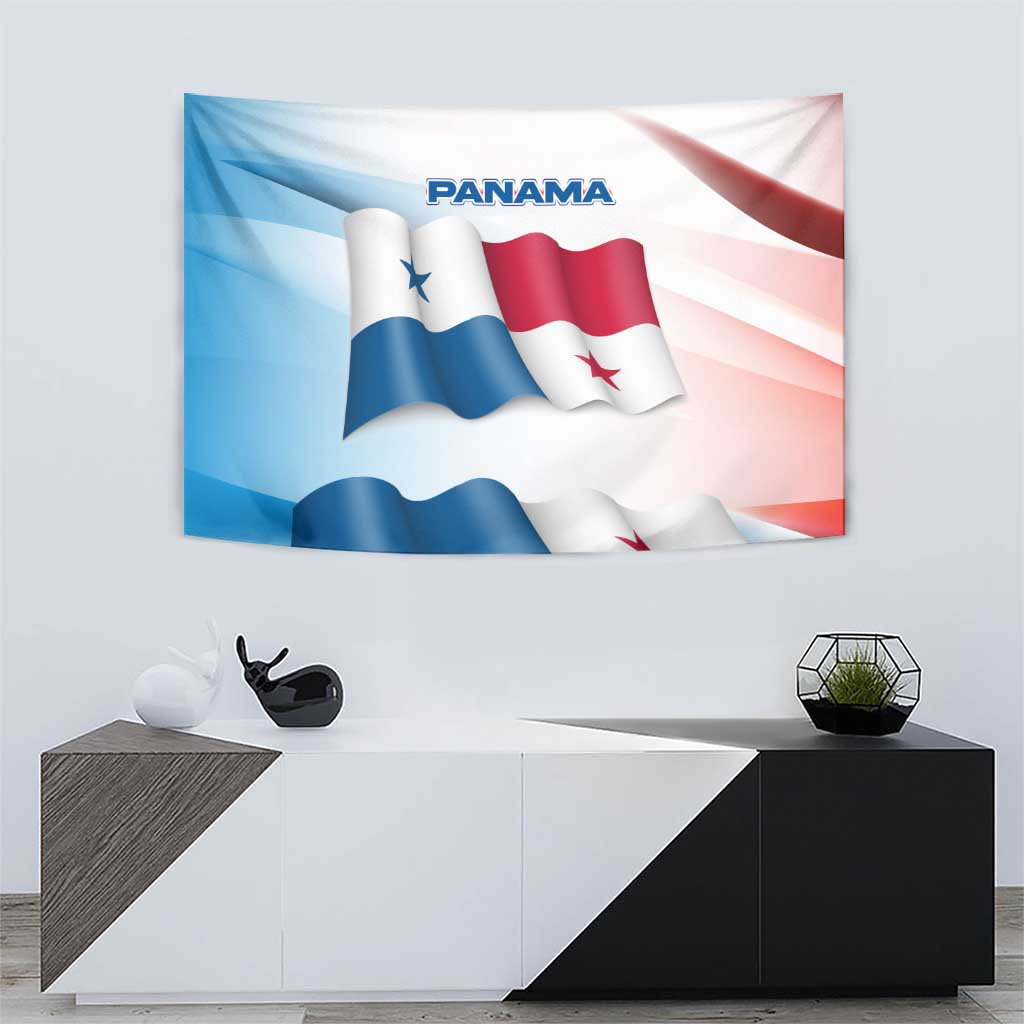 Panama Waving Flag Design Tapestry with Red Blue Stars and National Color Pattern - Wonder Print Shop