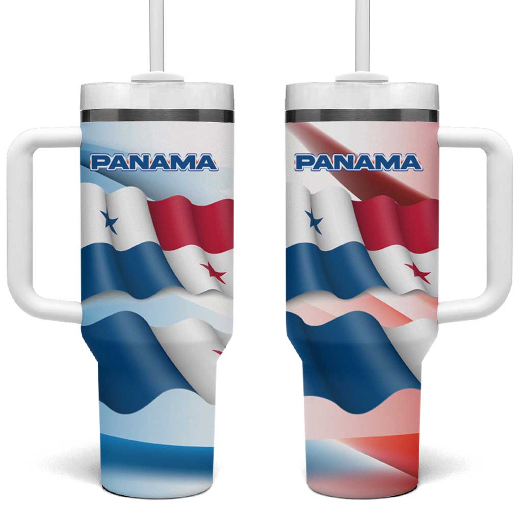 Panama Waving Flag Design Tumbler With Handle with Red Blue Stars and National Color Pattern - Wonder Print Shop