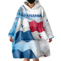 Panama Waving Flag Design Wearable Blanket Hoodie with Red Blue Stars and National Color Pattern - Wonder Print Shop