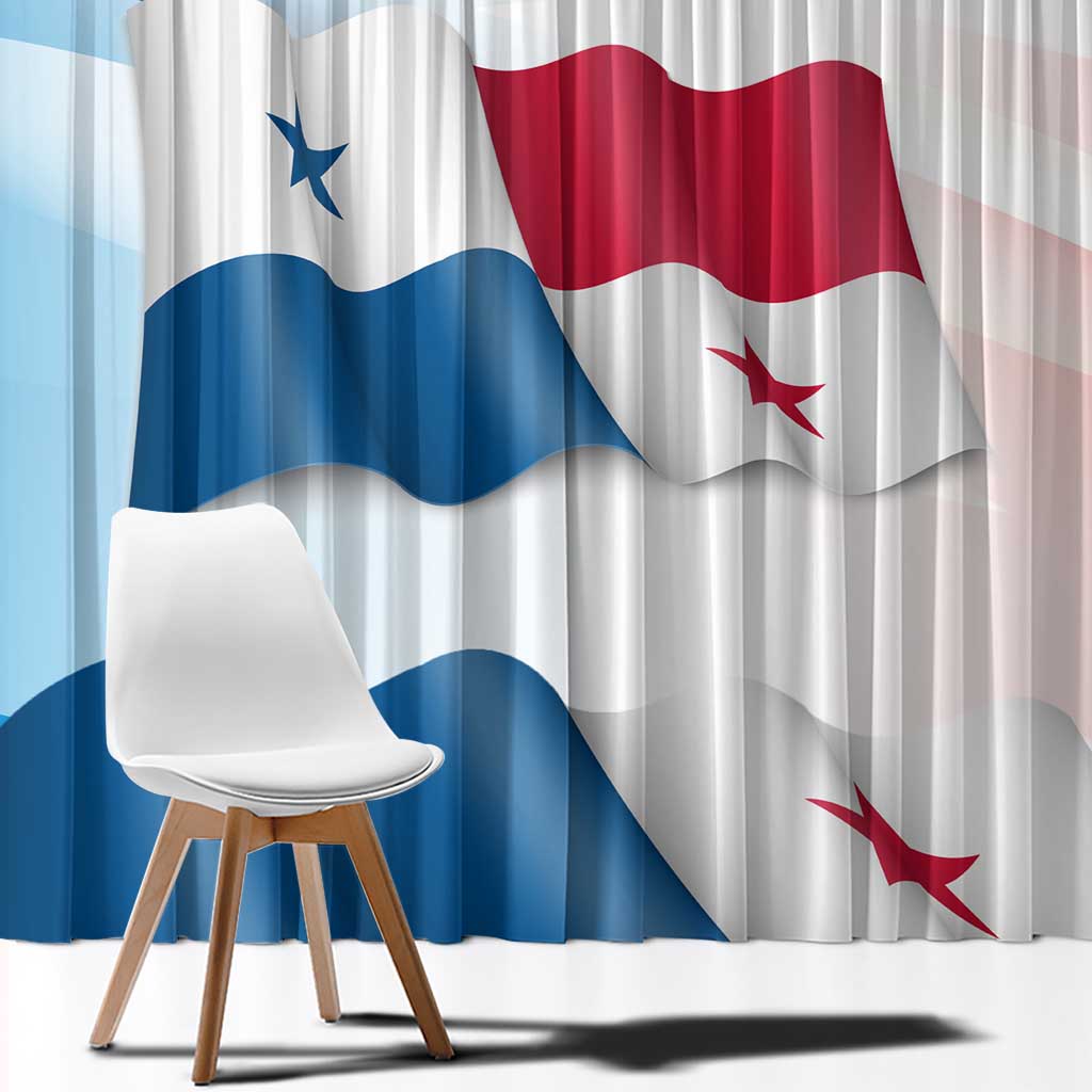 Panama Waving Flag Design Window Curtain with Red Blue Stars and National Color Pattern - Wonder Print Shop