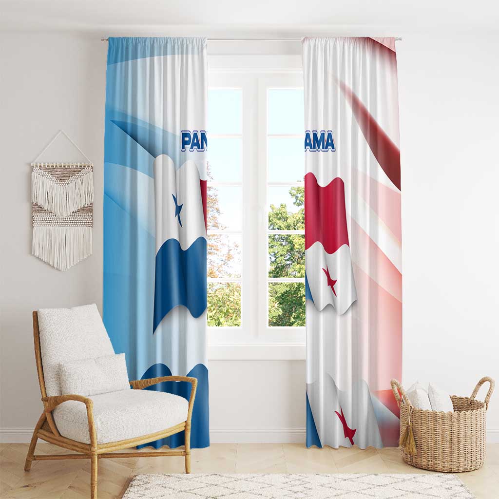 Panama Waving Flag Design Window Curtain with Red Blue Stars and National Color Pattern - Wonder Print Shop