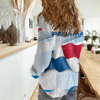Panama Waving Flag Design Women Casual Shirt with Red Blue Stars and National Color Pattern - Wonder Print Shop