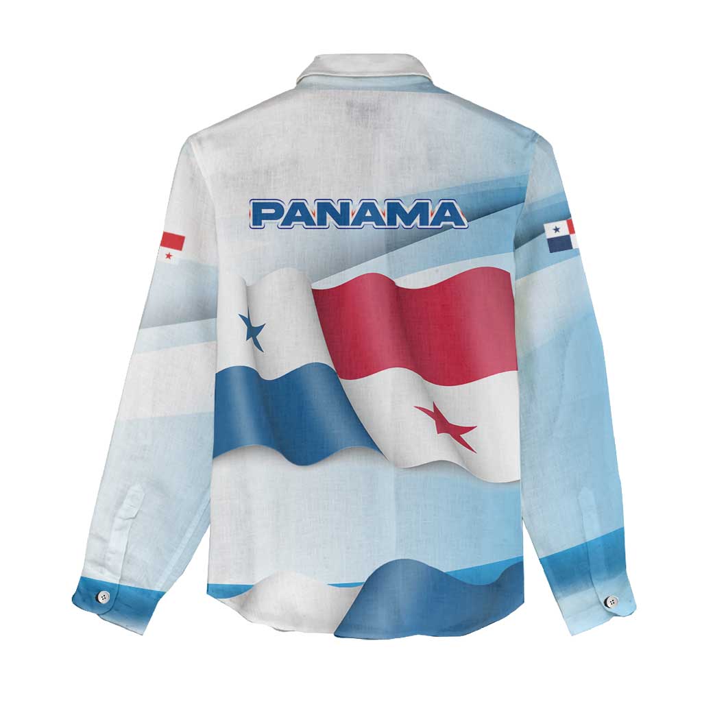 Panama Waving Flag Design Women Casual Shirt with Red Blue Stars and National Color Pattern - Wonder Print Shop