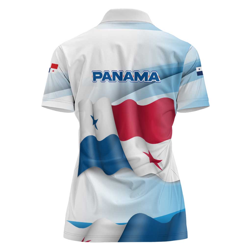 Panama Waving Flag Design Women Polo Shirt with Red Blue Stars and National Color Pattern - Wonder Print Shop