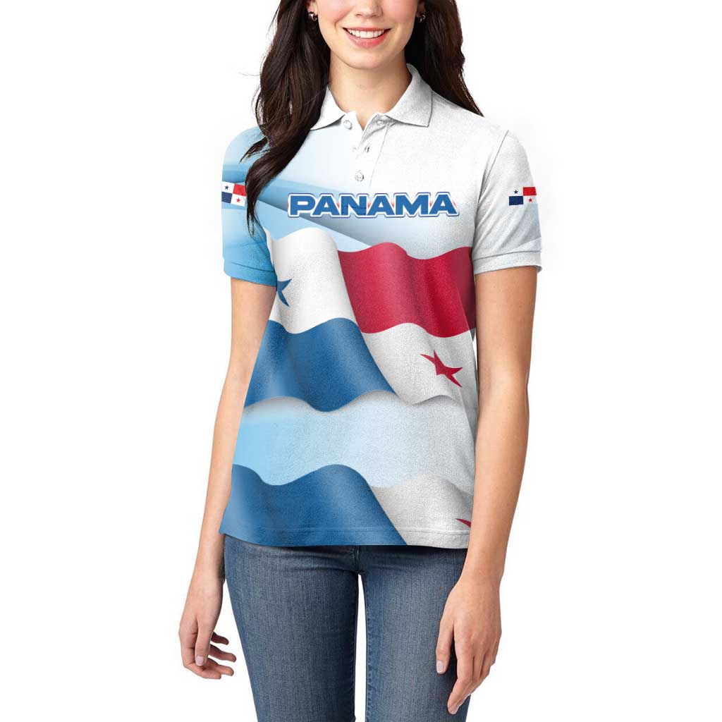 Panama Waving Flag Design Women Polo Shirt with Red Blue Stars and National Color Pattern - Wonder Print Shop
