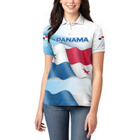 Panama Waving Flag Design Women Polo Shirt with Red Blue Stars and National Color Pattern - Wonder Print Shop