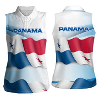 Panama Waving Flag Design Women Sleeveless Polo Shirt with Red Blue Stars and National Color Pattern - Wonder Print Shop