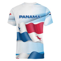Panama Waving Flag Design Women V-Neck T-Shirt with Red Blue Stars and National Color Pattern - Wonder Print Shop