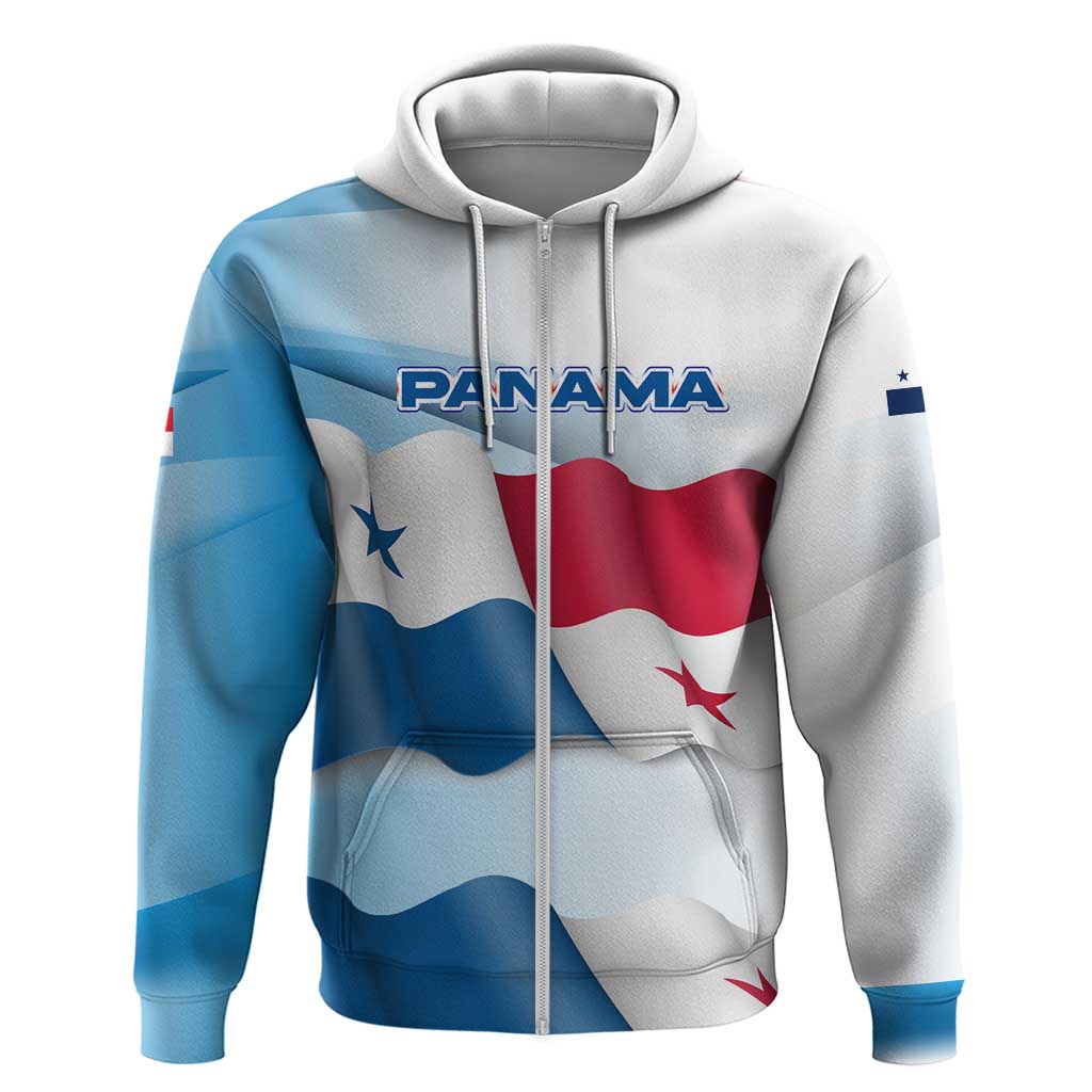 Panama Waving Flag Design Zip Hoodie with Red Blue Stars and National Color Pattern - Wonder Print Shop
