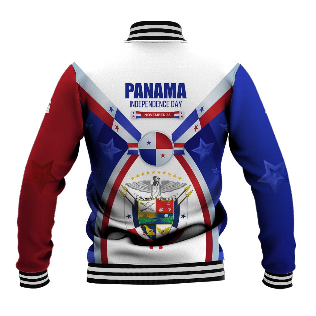 Panama Independence Day Baseball Jacket with National Coat of Arms and Red Blue Star Design - Wonder Print Shop
