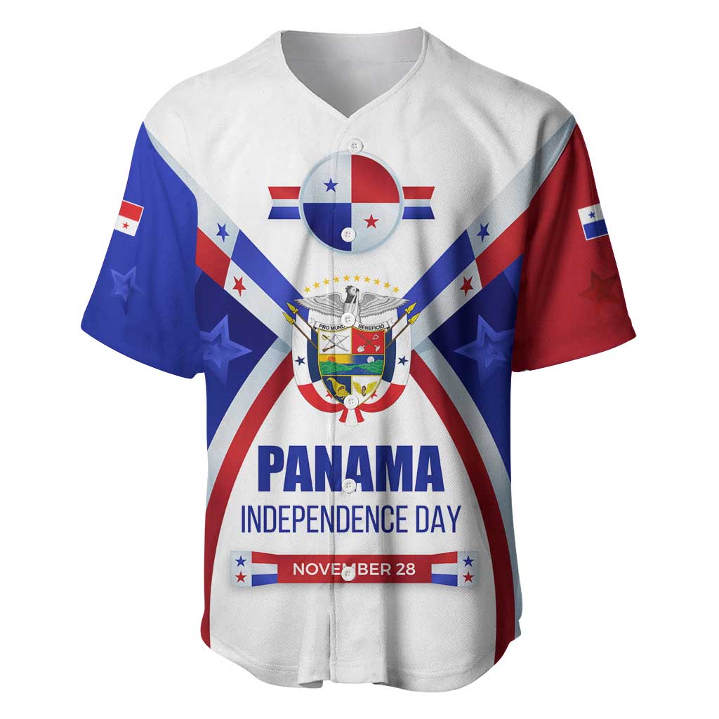 Panama Independence Day Baseball Jersey with National Coat of Arms and Red Blue Star Design - Wonder Print Shop
