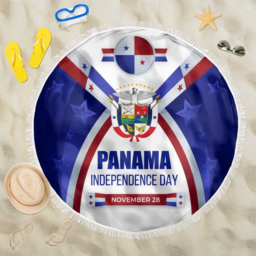 Panama Independence Day Beach Blanket with National Coat of Arms and Red Blue Star Design - Wonder Print Shop