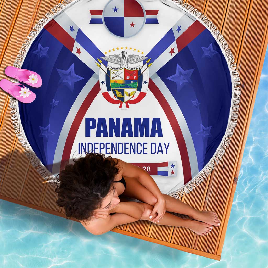 Panama Independence Day Beach Blanket with National Coat of Arms and Red Blue Star Design - Wonder Print Shop