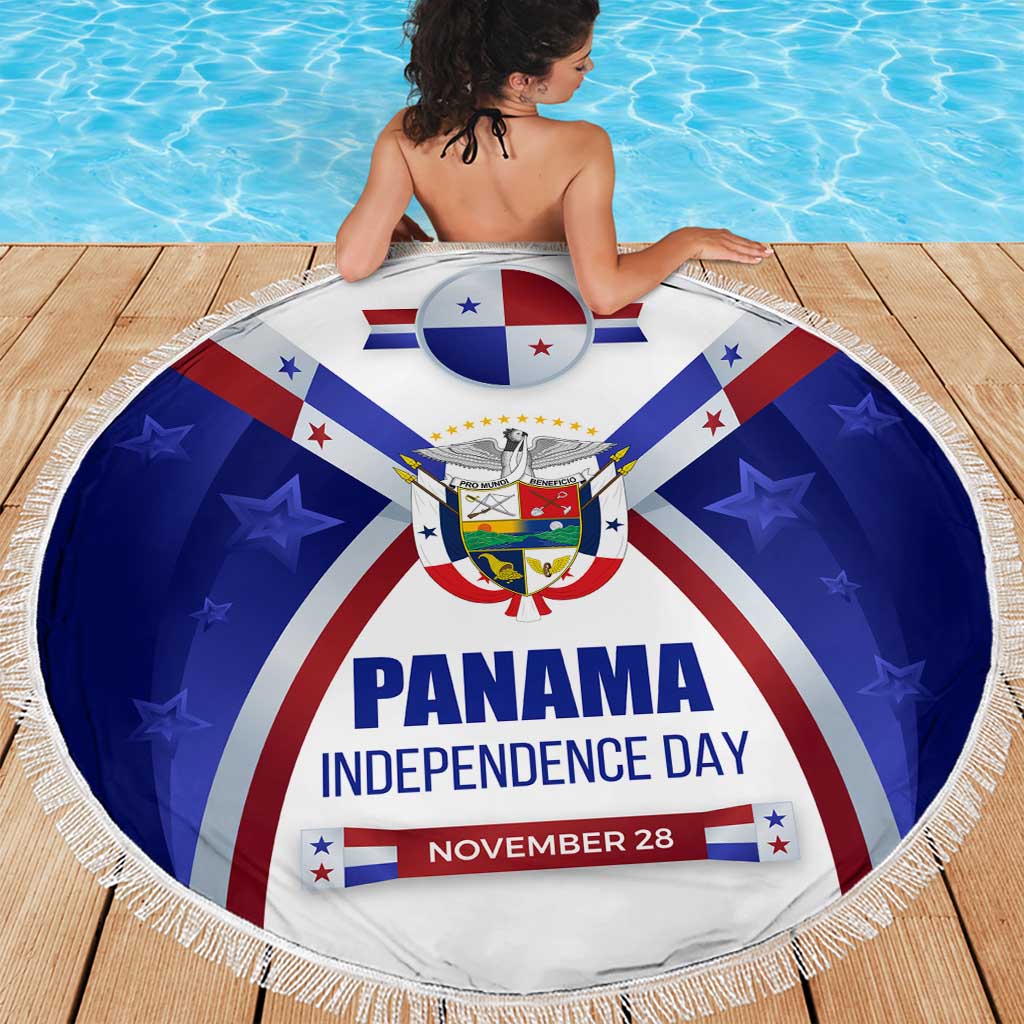 Panama Independence Day Beach Blanket with National Coat of Arms and Red Blue Star Design - Wonder Print Shop