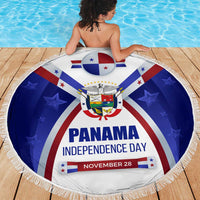 Panama Independence Day Beach Blanket with National Coat of Arms and Red Blue Star Design - Wonder Print Shop