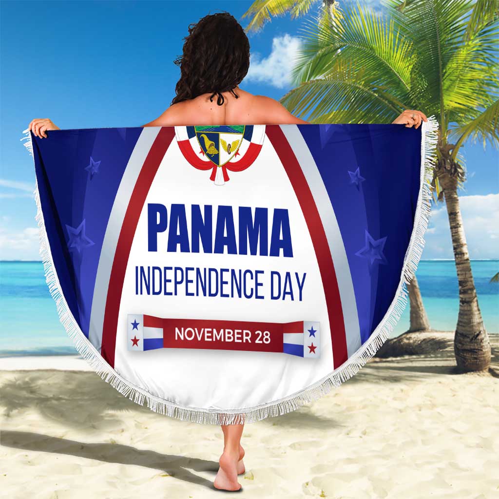 Panama Independence Day Beach Blanket with National Coat of Arms and Red Blue Star Design - Wonder Print Shop