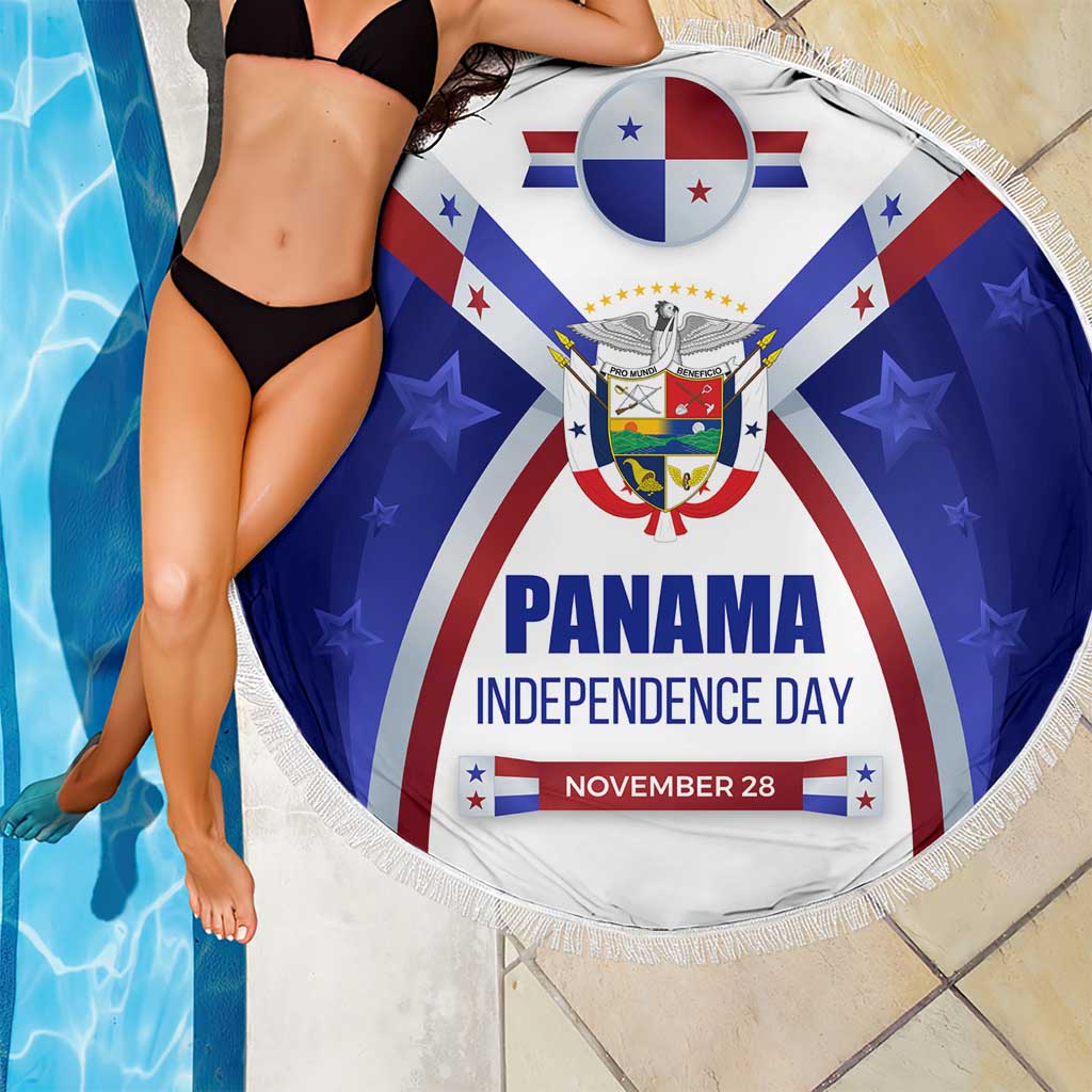 Panama Independence Day Beach Blanket with National Coat of Arms and Red Blue Star Design - Wonder Print Shop