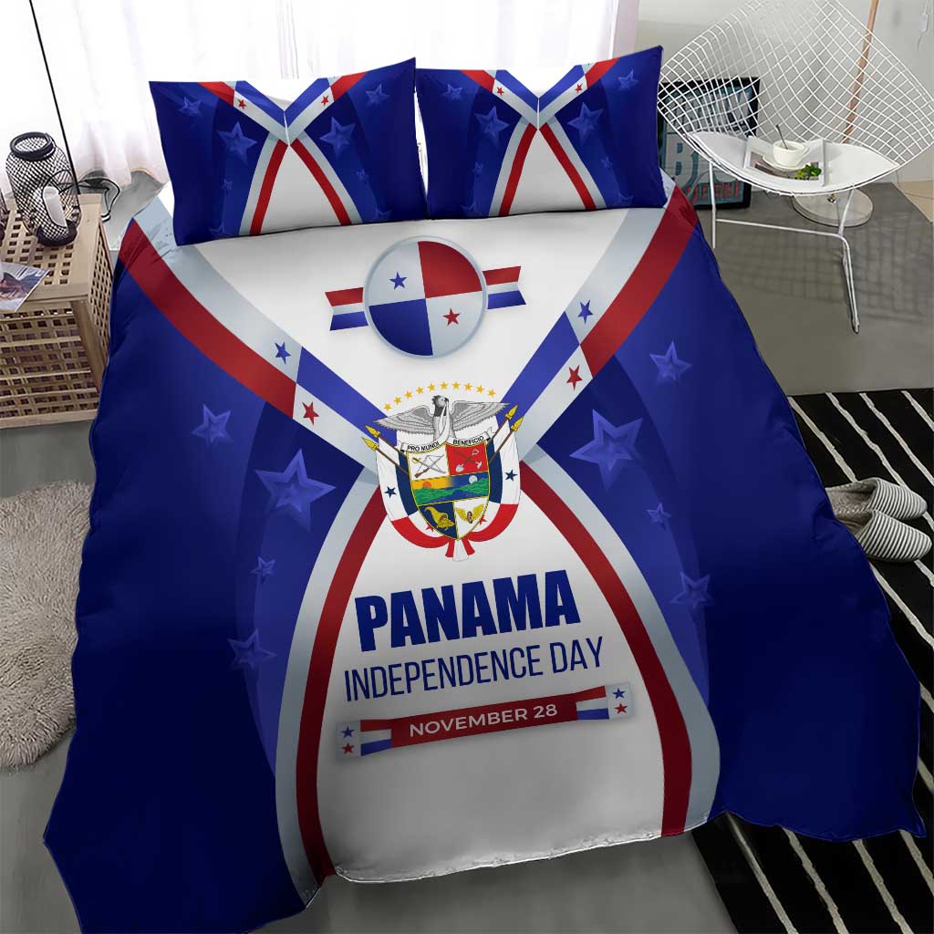Panama Independence Day Bedding Set with National Coat of Arms and Red Blue Star Design - Wonder Print Shop
