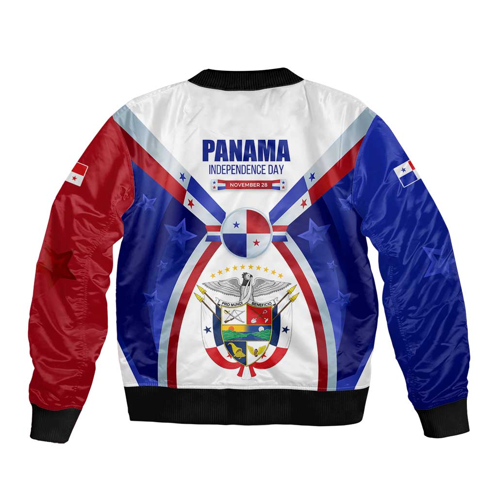 Panama Independence Day Bomber Jacket with National Coat of Arms and Red Blue Star Design - Wonder Print Shop