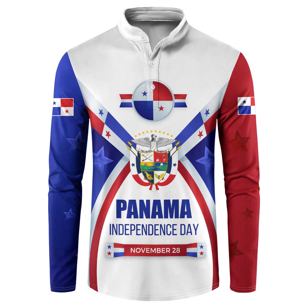 Panama Independence Day Button Sweatshirt with National Coat of Arms and Red Blue Star Design - Wonder Print Shop