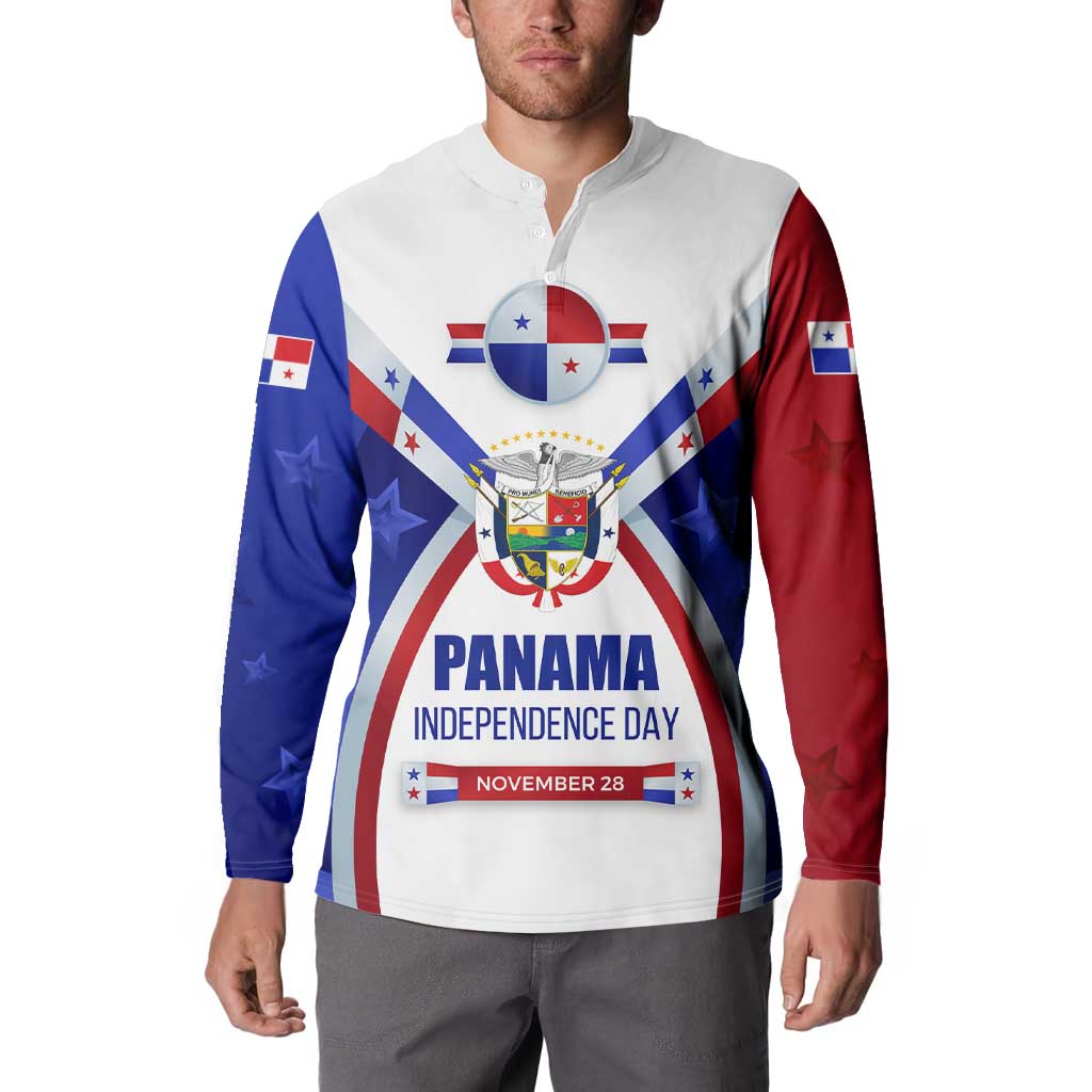 Panama Independence Day Button Sweatshirt with National Coat of Arms and Red Blue Star Design - Wonder Print Shop