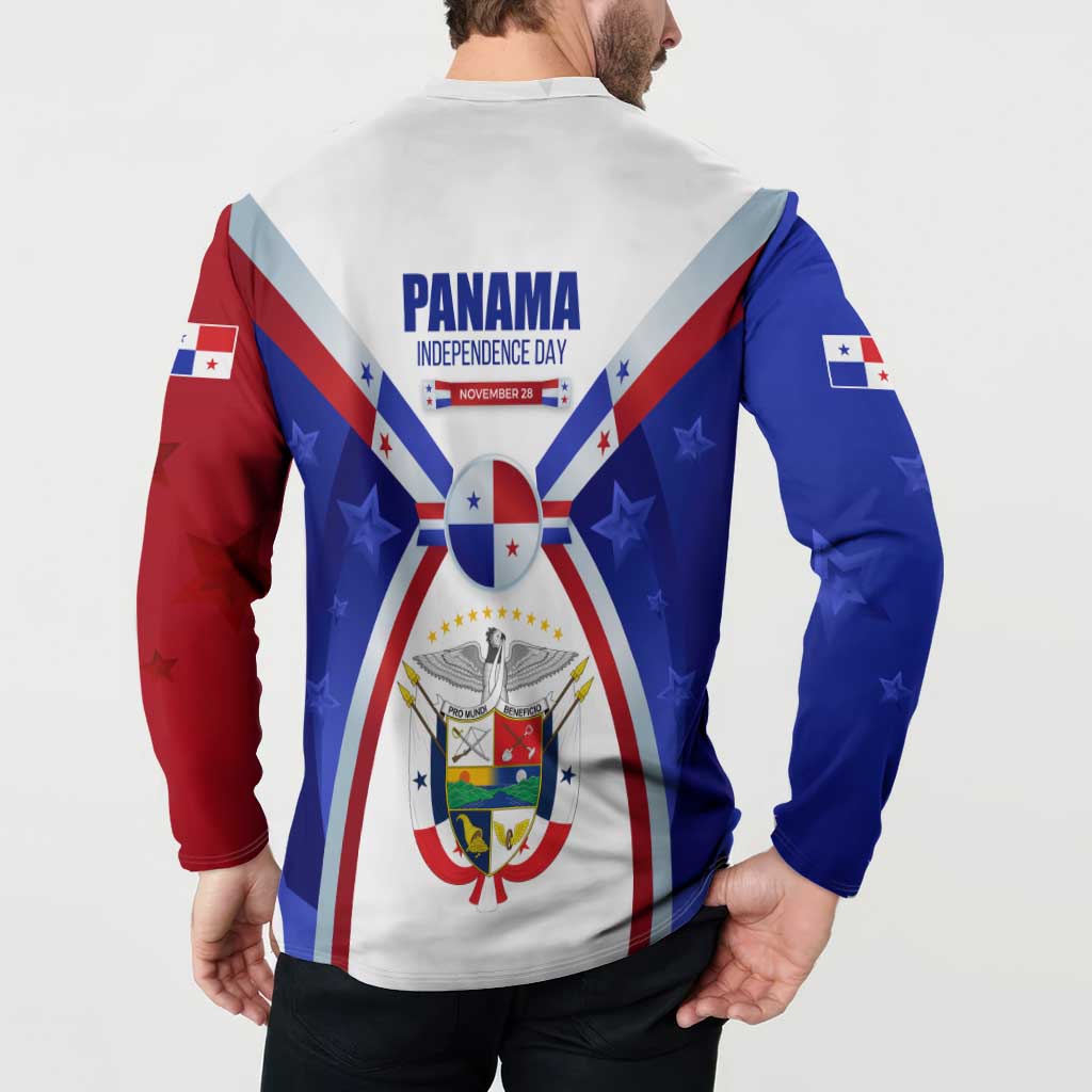 Panama Independence Day Button Sweatshirt with National Coat of Arms and Red Blue Star Design - Wonder Print Shop