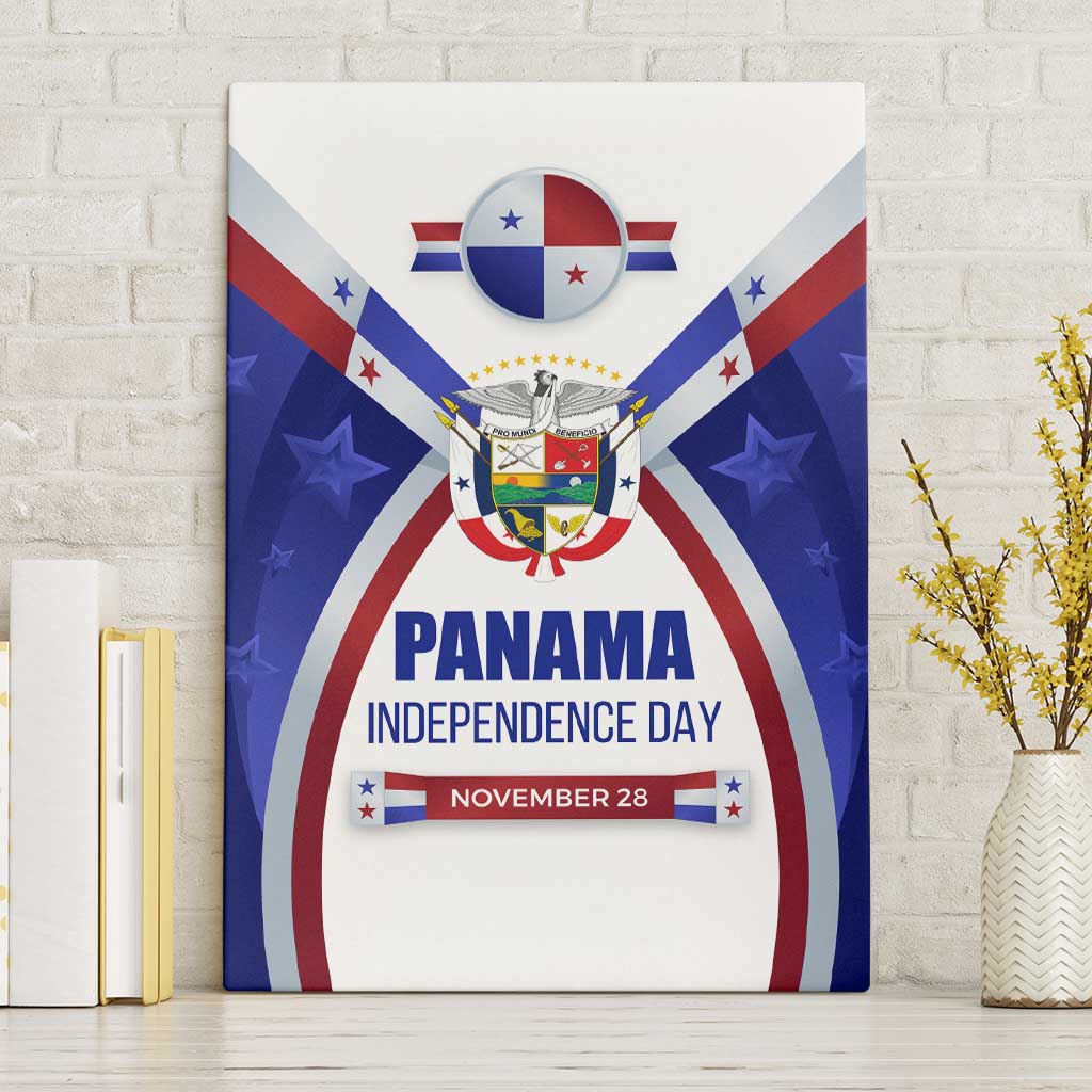 Panama Independence Day Canvas Wall Art with National Coat of Arms and Red Blue Star Design - Wonder Print Shop