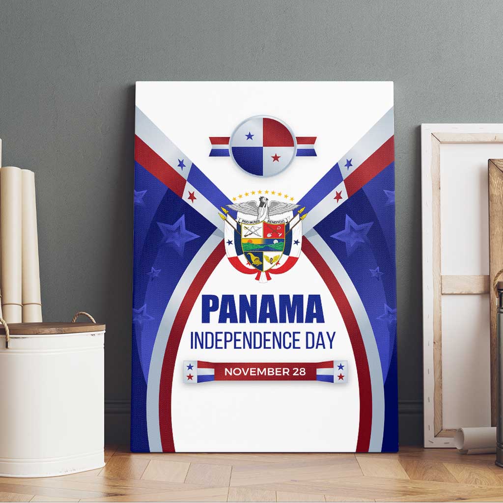 Panama Independence Day Canvas Wall Art with National Coat of Arms and Red Blue Star Design - Wonder Print Shop