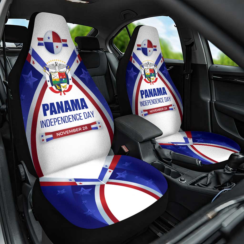 Panama Independence Day Car Seat Cover with National Coat of Arms and Red Blue Star Design - Wonder Print Shop