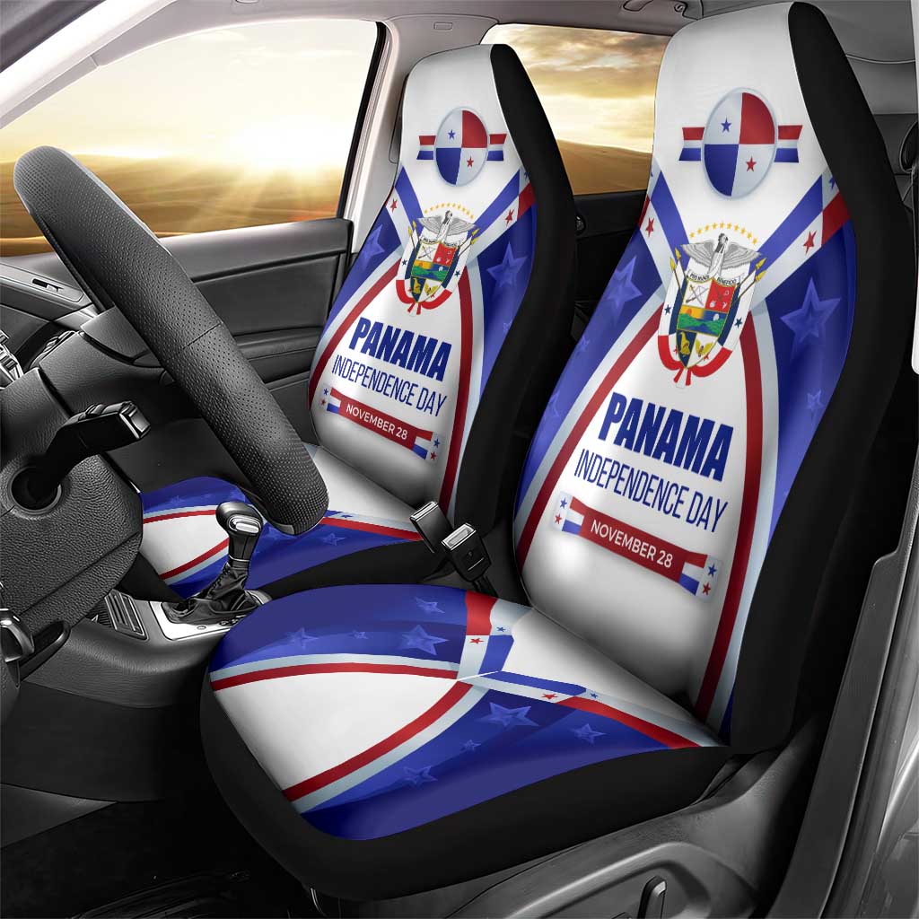 Panama Independence Day Car Seat Cover with National Coat of Arms and Red Blue Star Design - Wonder Print Shop