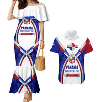 Panama Independence Day Couples Matching Mermaid Dress and Hawaiian Shirt with National Coat of Arms and Red Blue Star Design - Wonder Print Shop