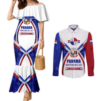 Panama Independence Day Couples Matching Mermaid Dress and Long Sleeve Button Shirt with National Coat of Arms and Red Blue Star Design - Wonder Print Shop
