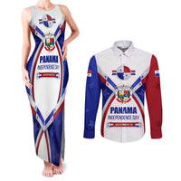 Panama Independence Day Couples Matching Tank Maxi Dress and Long Sleeve Button Shirt with National Coat of Arms and Red Blue Star Design - Wonder Print Shop
