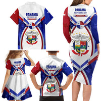 Panama Independence Day Family Matching Long Sleeve Bodycon Dress and Hawaiian Shirt with National Coat of Arms and Red Blue Star Design - Wonder Print Shop