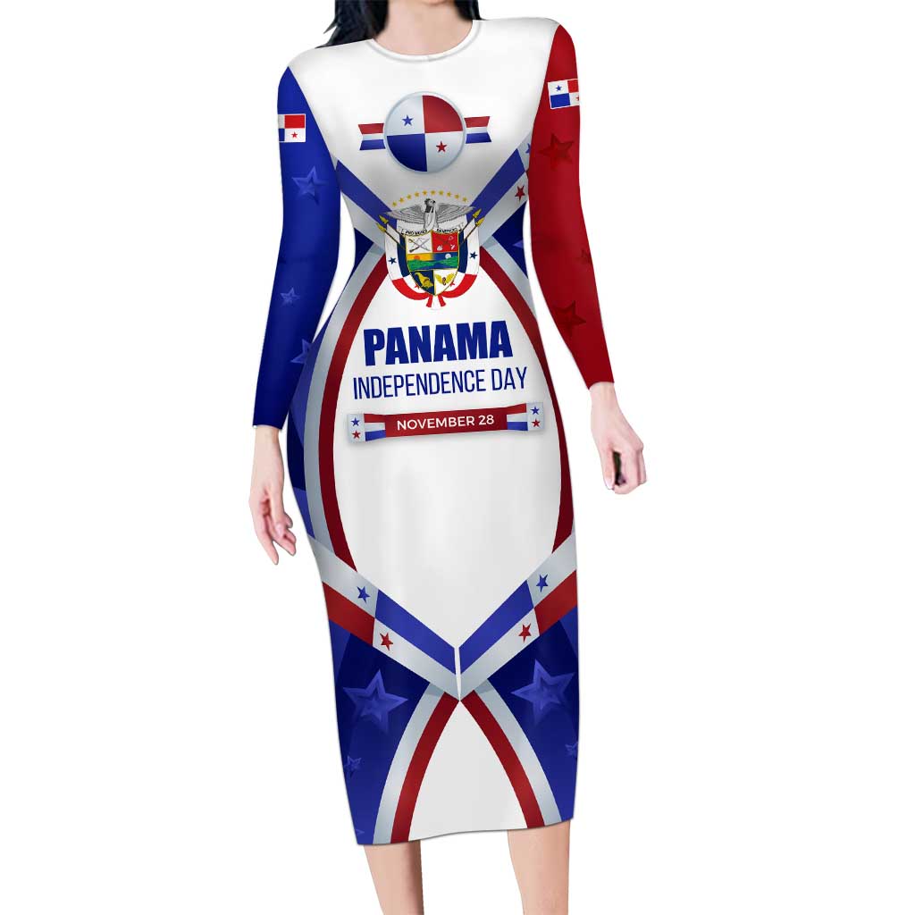 Panama Independence Day Family Matching Long Sleeve Bodycon Dress and Hawaiian Shirt with National Coat of Arms and Red Blue Star Design - Wonder Print Shop