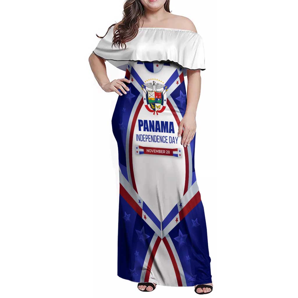 Panama Independence Day Family Matching Off Shoulder Maxi Dress and Hawaiian Shirt with National Coat of Arms and Red Blue Star Design - Wonder Print Shop