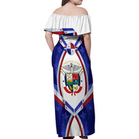Panama Independence Day Family Matching Off Shoulder Maxi Dress and Hawaiian Shirt with National Coat of Arms and Red Blue Star Design - Wonder Print Shop
