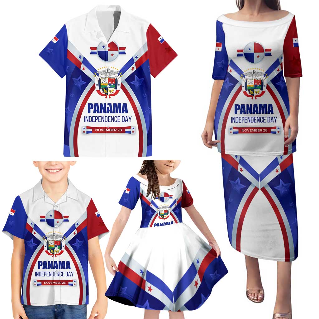 Panama Independence Day Family Matching Puletasi and Hawaiian Shirt with National Coat of Arms and Red Blue Star Design - Wonder Print Shop