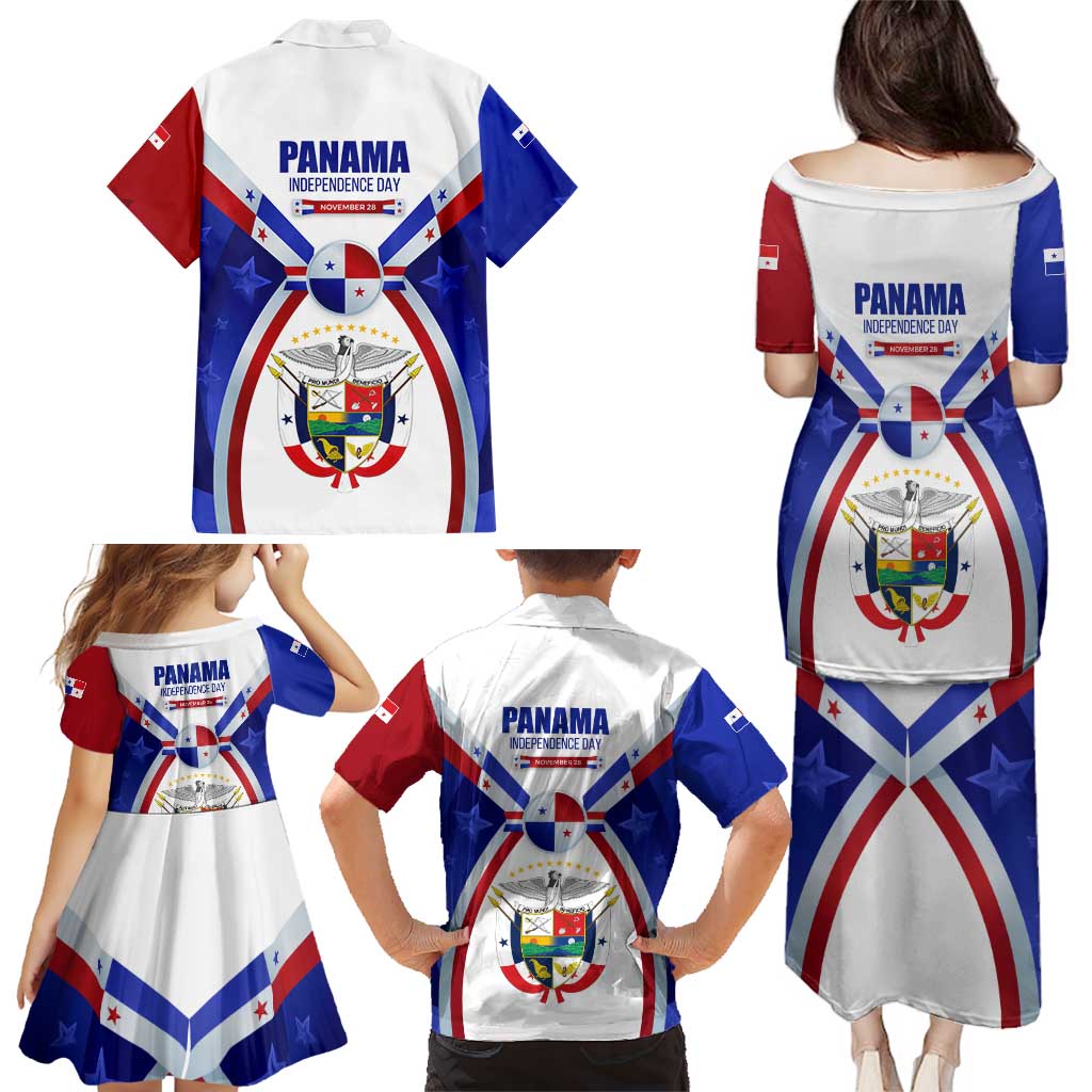 Panama Independence Day Family Matching Puletasi and Hawaiian Shirt with National Coat of Arms and Red Blue Star Design - Wonder Print Shop