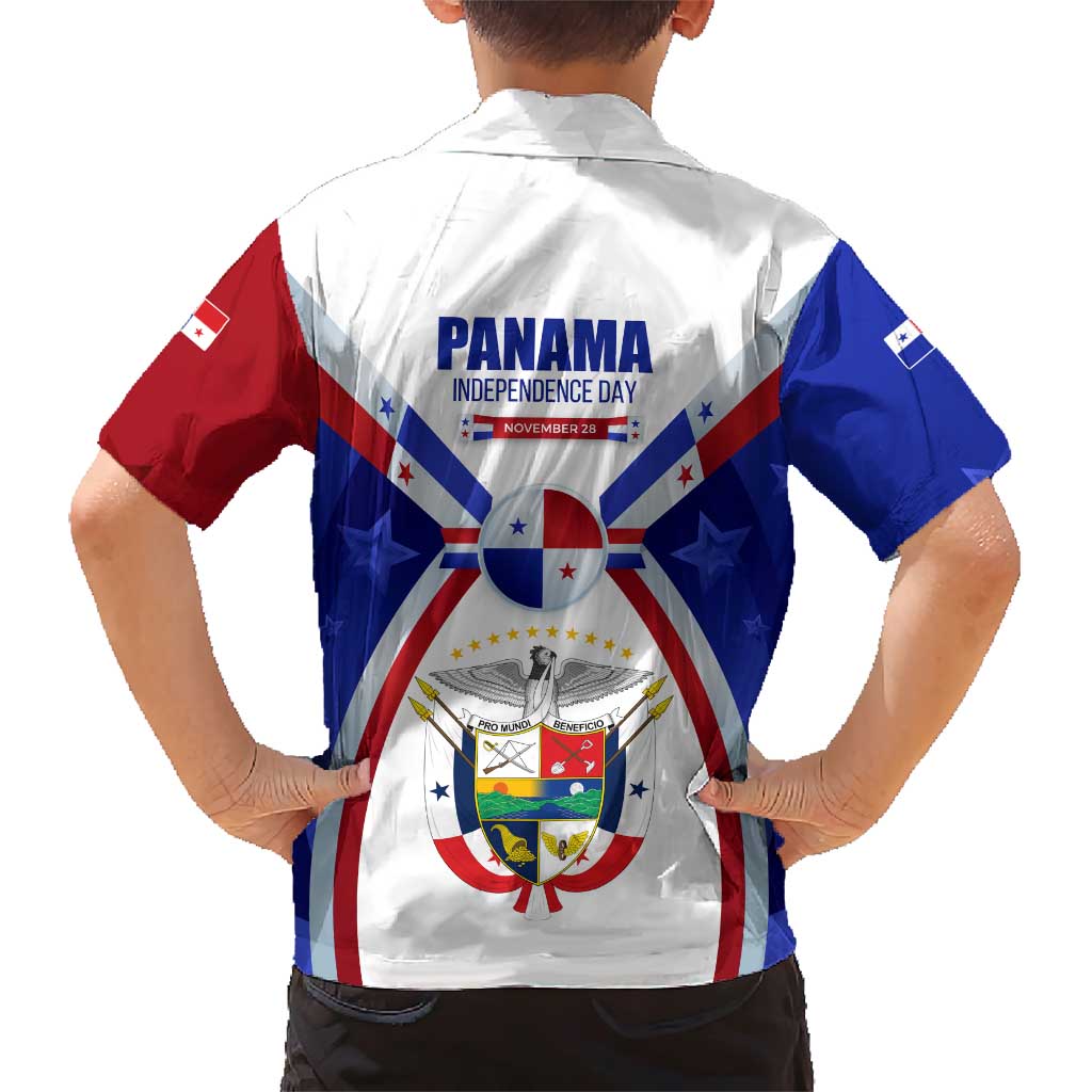 Panama Independence Day Family Matching Short Sleeve Bodycon Dress and Hawaiian Shirt with National Coat of Arms and Red Blue Star Design - Wonder Print Shop