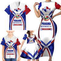 Panama Independence Day Family Matching Short Sleeve Bodycon Dress and Hawaiian Shirt with National Coat of Arms and Red Blue Star Design - Wonder Print Shop